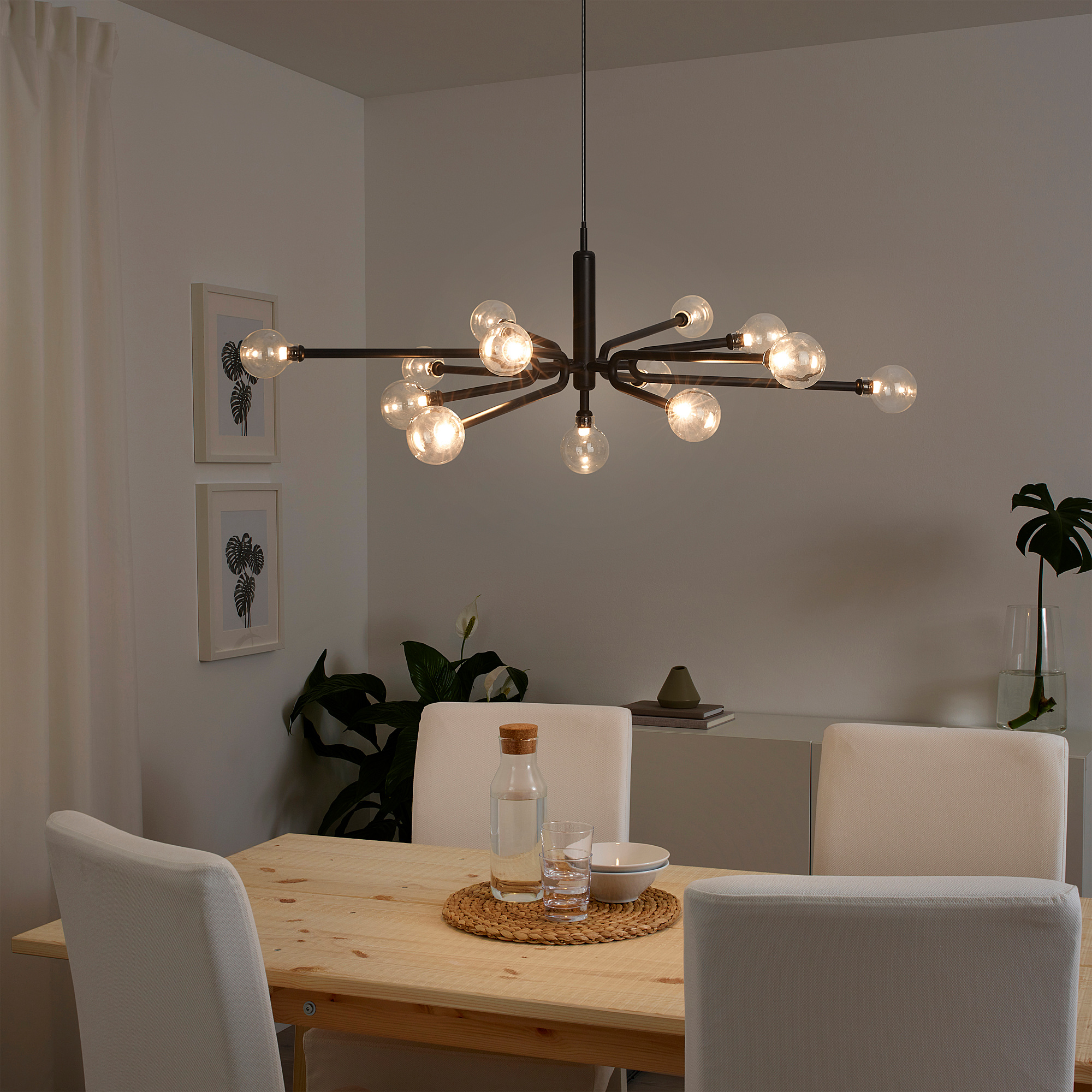 GRINSBYN Chandelier w light bulbs, 13armed, black IKEA