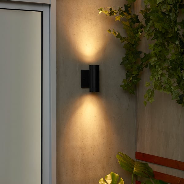 GRÖNSPRÖT Wall up/downlight, hardwired, outdoor black, 6 1/4 "