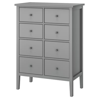 Grey GULLABERG 8-drawer dresser, sleek modern design with four rows, wooden knobs, sturdy legs.