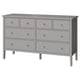 Light grey gullberg chest of 8 drawers. Large, rectangular, modern design. Made of painted wood, smooth knobs.