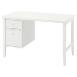 A white GULLABERG home office desk with a rectangular top and three drawers. It a modern and minimalist design, ideal for workspaces.