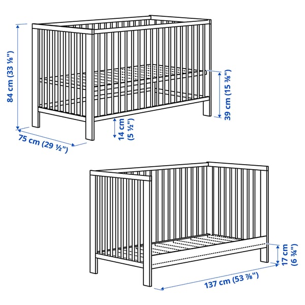 GULLIVER Crib, white, 27 1/2x52 "