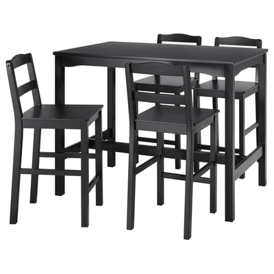 HÄGERNÄS Bar table and 4 bar stools, black stained pine