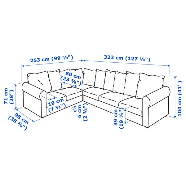 HÄRLANDA Sectional, 5-seat corner, Ljungen medium gray