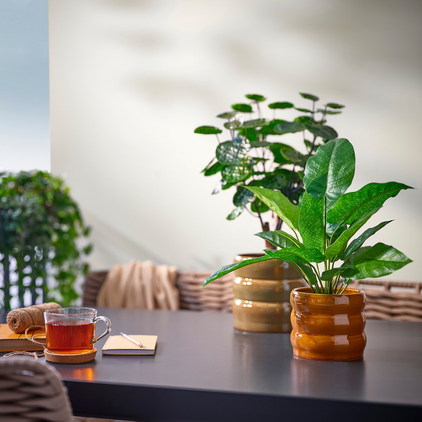 HASSELBUKETT plant pot, indoor/outdoor/brown-yellow, 12 cm (4 ¾