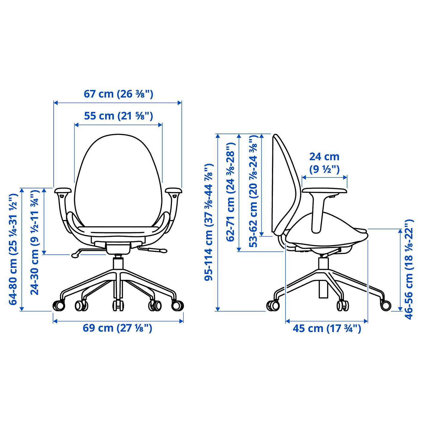 HATTEFJÄLL office chair with armrests, Gunnared medium gray/white