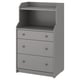 Grey HAUGA chest with three drawers and top shelf, modern and minimalist design for versatile home use.