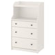 HAUGA chest in white with 3 drawers and top shelf, sleek design, wall-mountable.