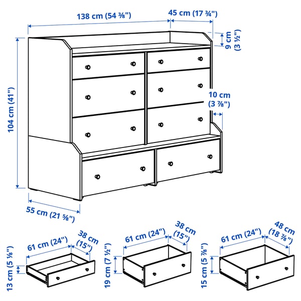 HAUGA 8-drawer dresser, gray, 54 3/8x41 "
