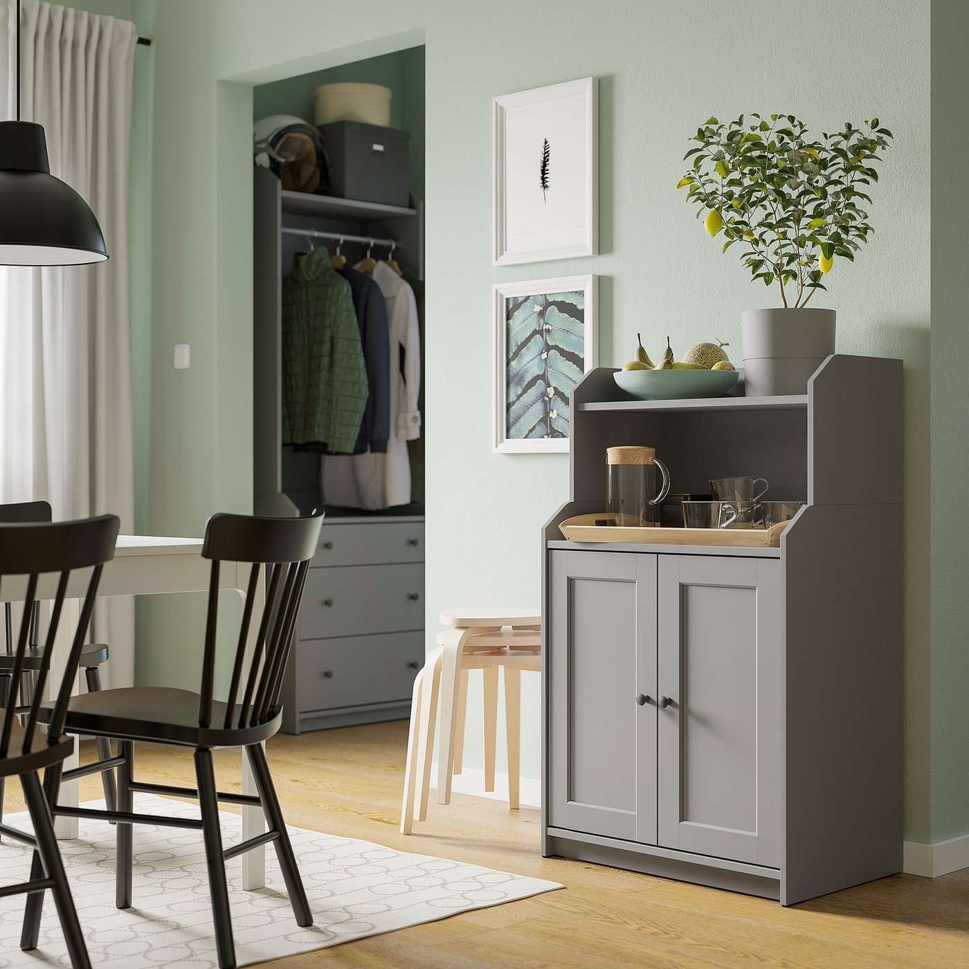 イケア HAUGA グレーキャビネット モダンスタイル 可動式棚板2枚付き収納棚 HAUGA cabinet with 2 doors, gray, 70x116 cm (271/2x455/8