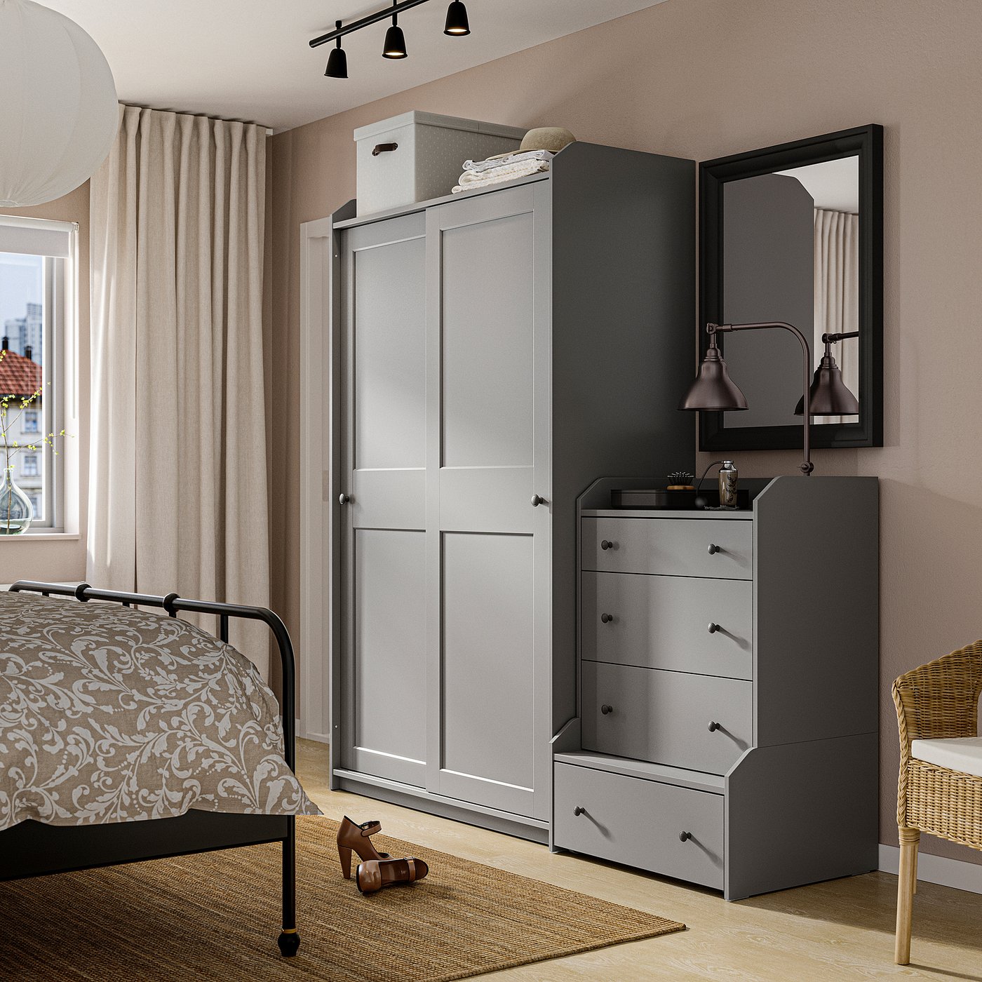HAUGA storage combination with drawers, gray, 188x55x199 cm