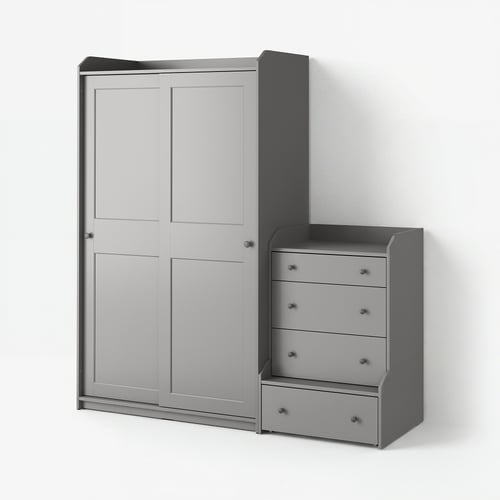 HAUGA Storage combination with drawers, gray, 74x21 5/8x78 3/8 "