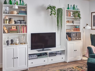 HAUGA TV/storage combination, white, 109x18 1/8x78 3/8 "