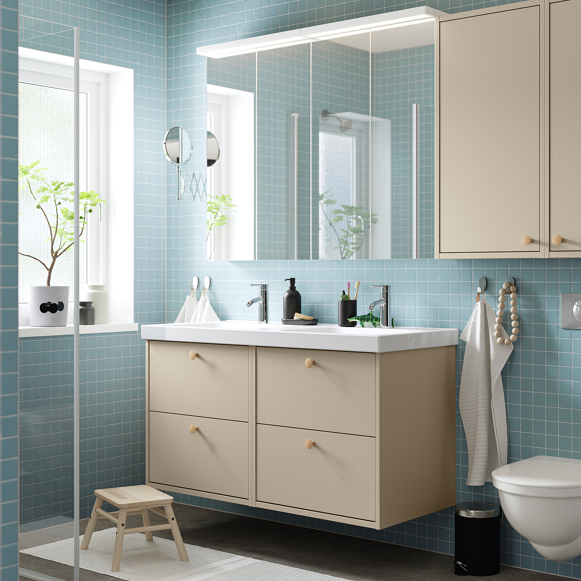HAVBÄCK / ORRSJÖN Sink cab/sink/faucets, beige, 49x21 3/4x27 5/8 "