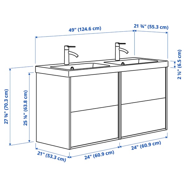 HAVBÄCK / ORRSJÖN Sink cab/sink/faucets, beige, 49x21 3/4x27 5/8 "