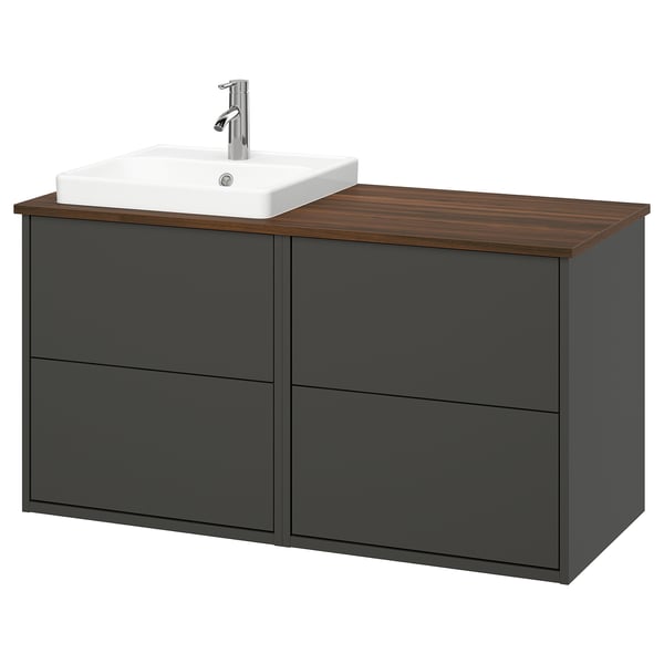 HAVBÄCK / ORRSJÖN Sink cab/sinks/faucet, dark gray/brown walnut effect, 49x21 1/2x28 3/8 "
