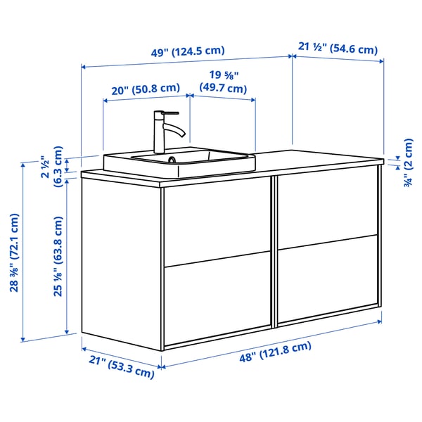 HAVBÄCK / ORRSJÖN Sink cab/sinks/faucet, white/bamboo, 49x21 1/2x28 3/8 "