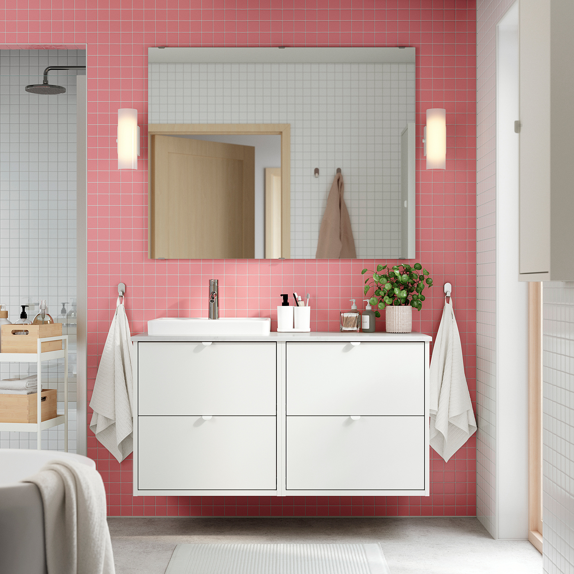 HAVBÄCK / ORRSJÖN Sink cab/sinks/faucet, white/white marble effect, 49x21 1/2x28 3/8 "