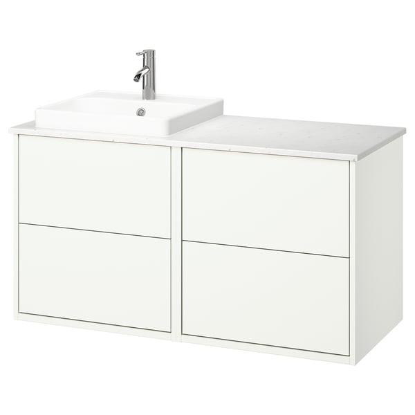 HAVBÄCK / ORRSJÖN Sink cab/sinks/faucet, white/white marble effect, 49x21 1/2x28 3/8 "