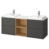 HAVBÄCK / ORRSJÖN Sink cab/sinks/taps, dark grey/oak effect/white marble effect, 67x21 1/2x28 3/8 "