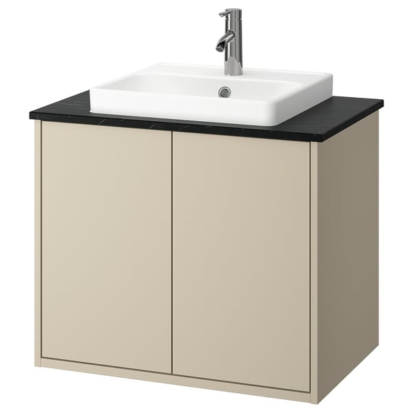 HAVBÄCK / ORRSJÖN Sink cab w doors/sink/tap, beige/black marble effect, 31x21 1/2x28 3/8 "