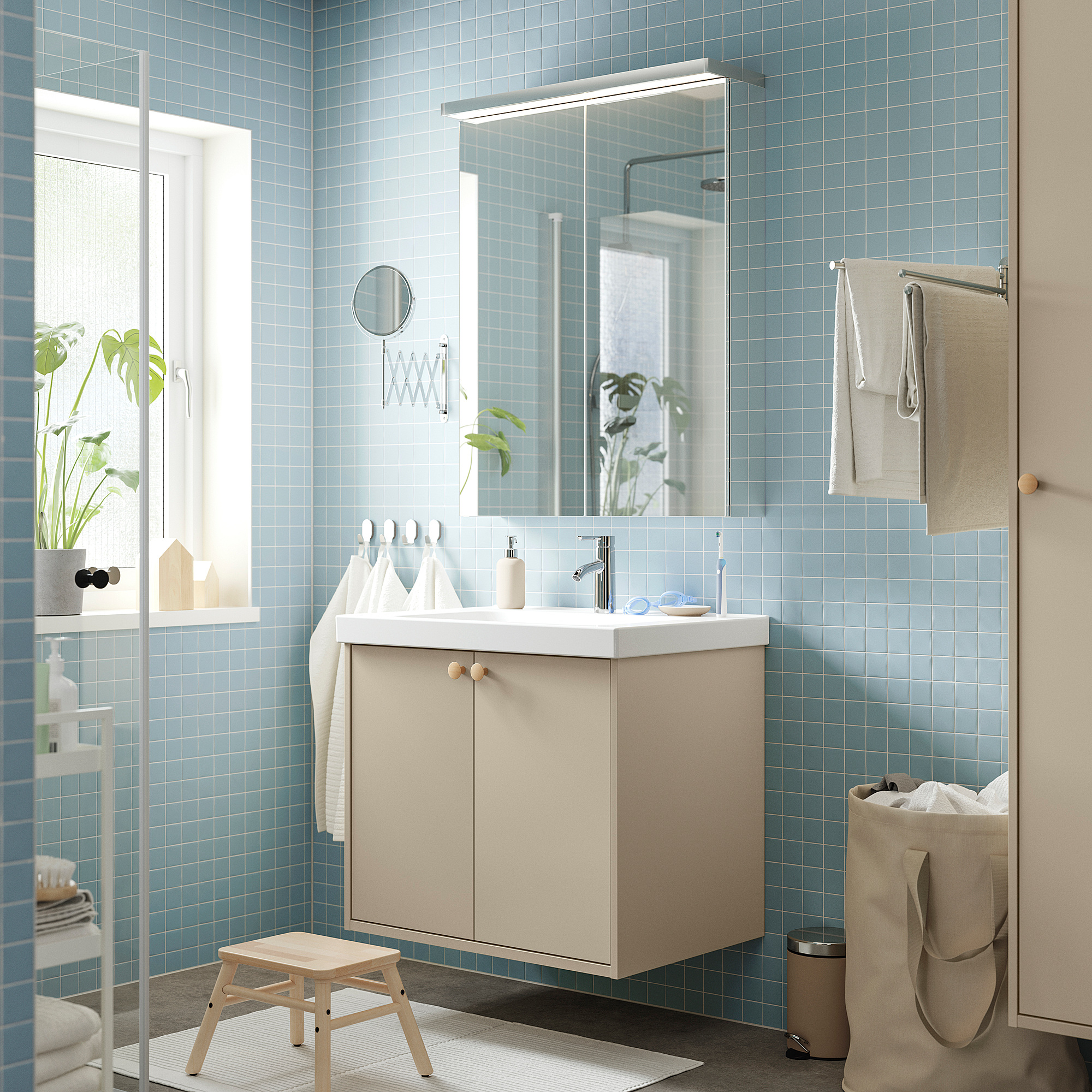 HAVBÄCK / ORRSJÖN Sink cab w doors/sink/tap, beige, 31x21 3/4x27 5/8 "