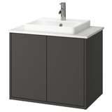 HAVBÄCK / ORRSJÖN Sink cab w doors/sink/tap, dark gray/white marble effect, 31x21 1/2x28 3/8 "