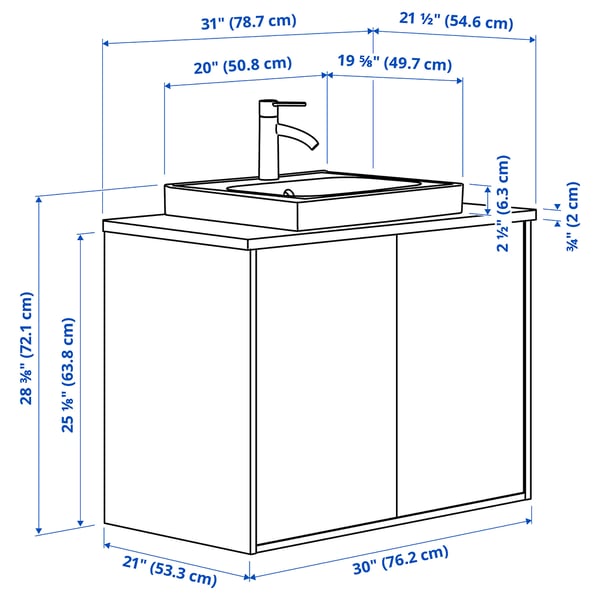 HAVBÄCK / ORRSJÖN Sink cab w doors/sink/tap, dark gray/white marble effect, 31x21 1/2x28 3/8 "