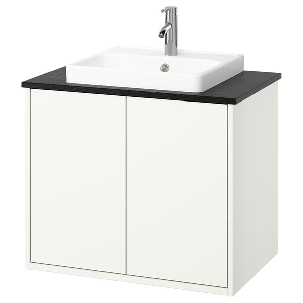HAVBÄCK / ORRSJÖN Sink cab w doors/sink/tap, white/black marble effect, 31x21 1/2x28 3/8 "