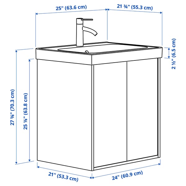 HAVBÄCK / ORRSJÖN Sink cab w doors/sink/tap, white, 25x21 3/4x27 5/8 "