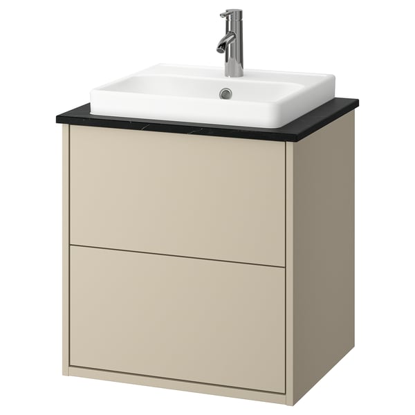 HAVBÄCK / ORRSJÖN Sink cab w drawers/sink/tap, beige/black marble effect, 25x21 1/2x28 3/8 "