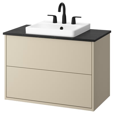 HAVBÄCK / ORRSJÖN Sink cab w drawers/sink/tap, beige/black marble effect, 37x21 1/2x28 3/8 "
