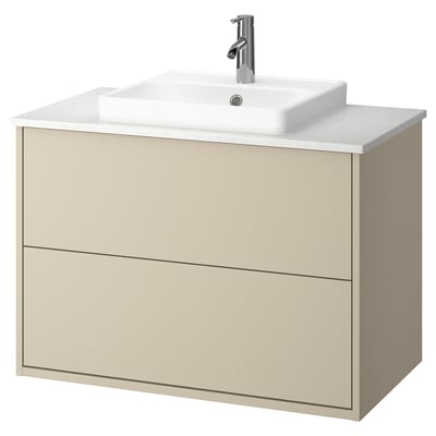 HAVBÄCK / ORRSJÖN Sink cab w drawers/sink/tap, beige/white marble effect, 37x21 1/2x28 3/8 "