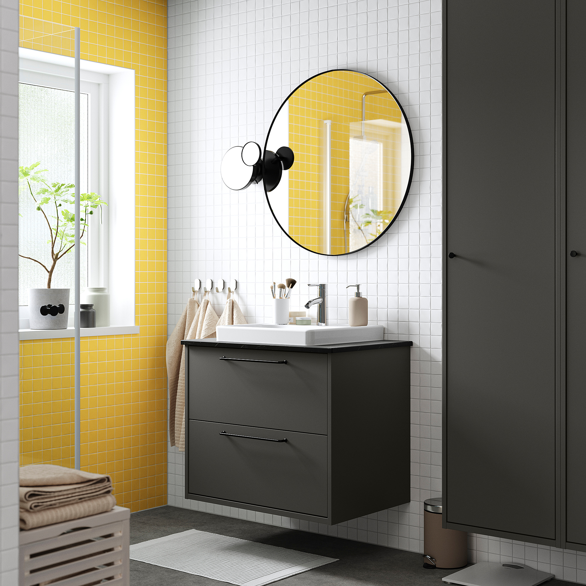 HAVBÄCK / ORRSJÖN Sink cab w drawers/sink/tap, dark gray/black marble effect, 31x21 1/2x28 3/8 "