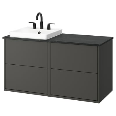 HAVBÄCK / ORRSJÖN Sink cab w drawers/sink/tap, dark gray/black marble effect, 49x21 1/2x28 3/8 "