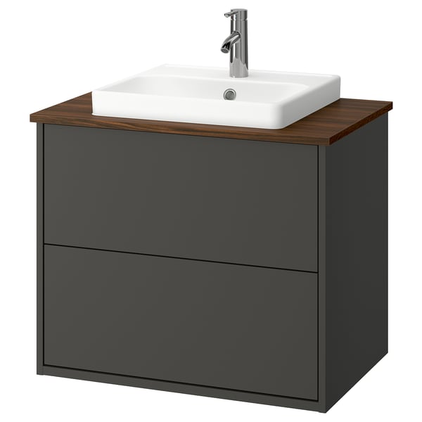 HAVBÄCK / ORRSJÖN Sink cab w drawers/sink/tap, dark gray/brown walnut effect, 31x21 1/2x28 3/8 "