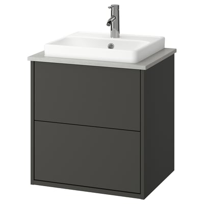 HAVBÄCK / ORRSJÖN Sink cab w drawers/sink/tap, dark gray/gray stone effect, 25x21 1/2x28 3/8 "