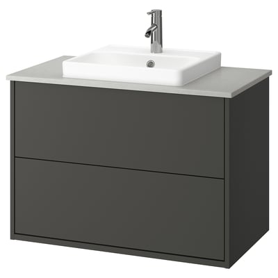 HAVBÄCK / ORRSJÖN Sink cab w drawers/sink/tap, dark gray/gray stone effect, 37x21 1/2x28 3/8 "