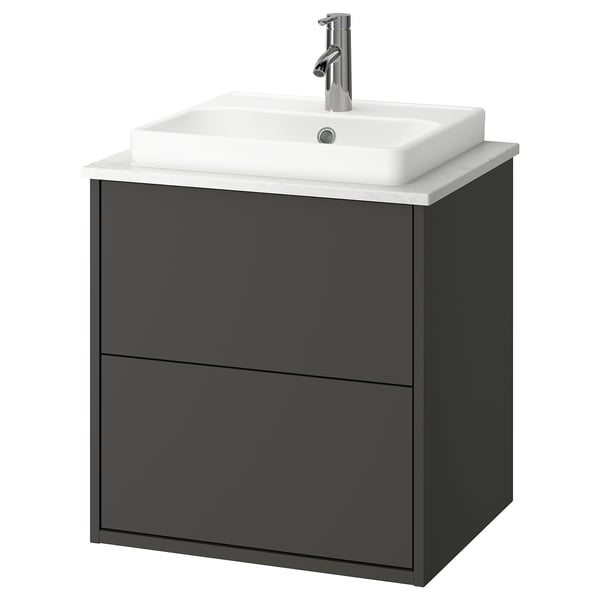 HAVBÄCK / ORRSJÖN Sink cab w drawers/sink/tap, dark gray/white marble effect, 25x21 1/2x28 3/8 "