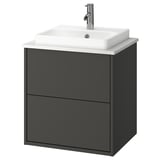 HAVBÄCK / ORRSJÖN Sink cab w drawers/sink/tap, dark gray/white marble effect, 25x21 1/2x28 3/8 "