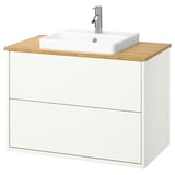 HAVBÄCK / ORRSJÖN Sink cab w drawers/sink/tap, white/bamboo, 37x21 1/2x28 3/8 "