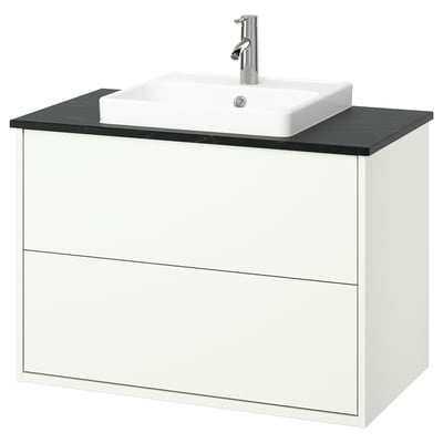 HAVBÄCK / ORRSJÖN Sink cab w drawers/sink/tap, white/black marble effect, 37x21 1/2x28 3/8 "