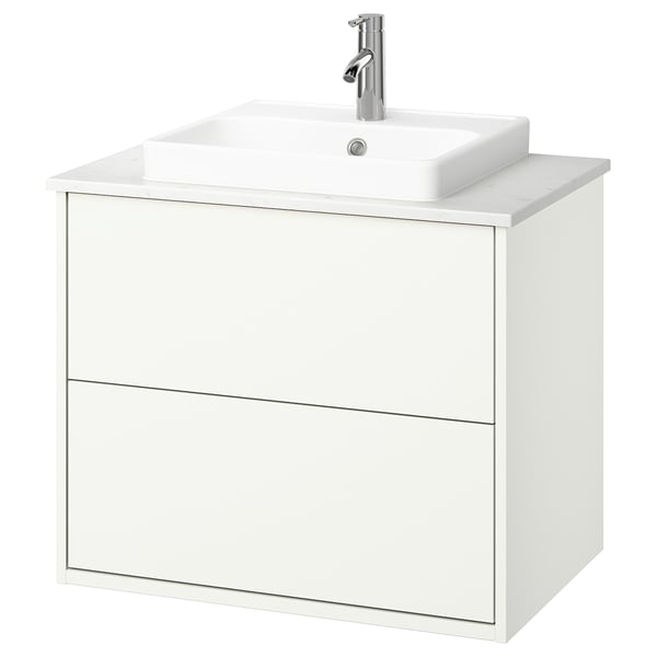 HAVBÄCK / ORRSJÖN Sink cab w drawers/sink/tap, white/white marble effect, 31x21 1/2x28 3/8 "