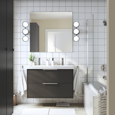 HAVBÄCK / ORRSJÖN Sink cab w drawers/sink/taps, dark gray, 37x21 3/4x27 5/8 "