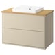 Havbaeck vanity: beige, bamboo top, 2 drawers, rectangular sink.