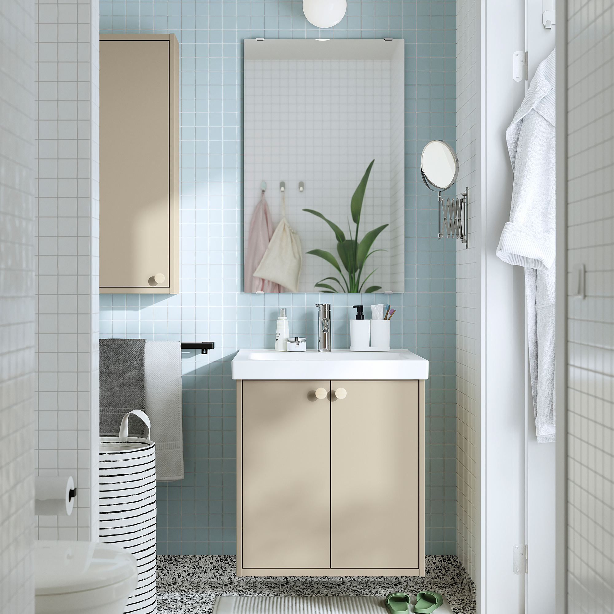 HAVBÄCK Sink cabinet with doors, beige, 24x21x25 1/8 "