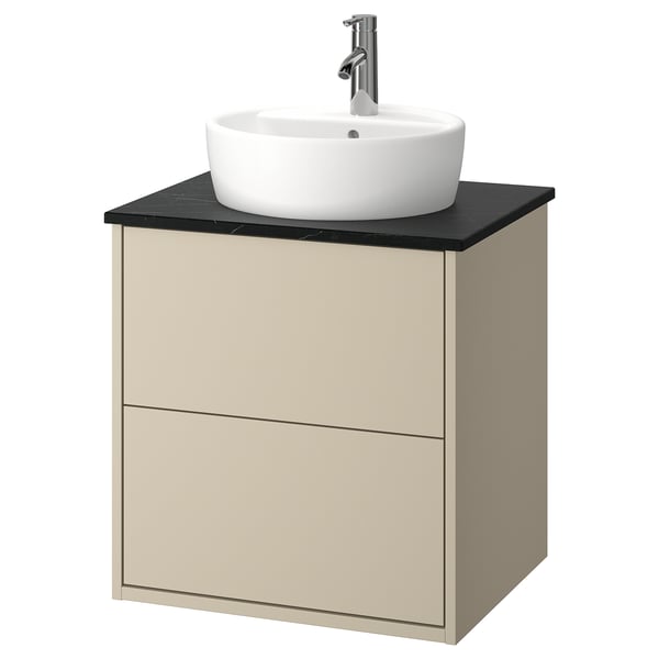 HAVBÄCK / TÖRNVIKEN Sink cab w drawers/sink/tap, beige/black marble effect, 25x21 1/2x31 3/8 "