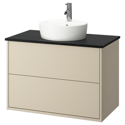 HAVBÄCK / TÖRNVIKEN Sink cab w drawers/sink/tap, beige/black marble effect, 37x21 1/2x31 3/8 "