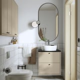 HAVBÄCK / TÖRNVIKEN Sink cab w drawers/sink/tap, beige/black marble effect, 25x21 1/2x31 3/8 "