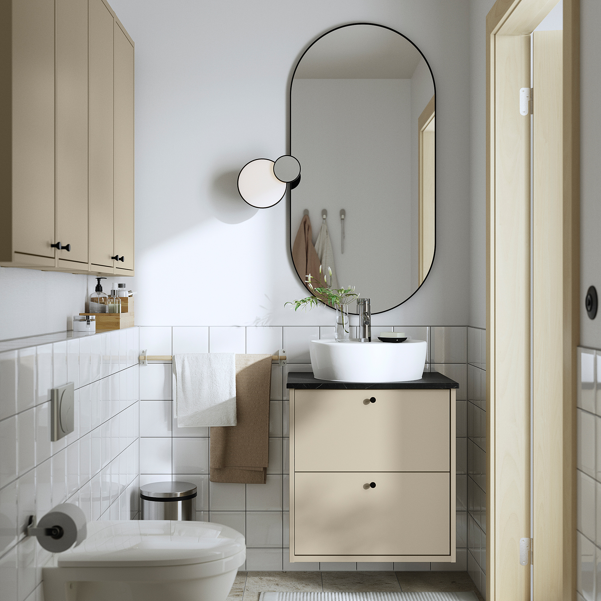 HAVBÄCK / TÖRNVIKEN Sink cab w drawers/sink/tap, beige/black marble effect, 25x21 1/2x31 3/8 "